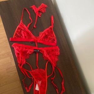 Three piece Lingerie set. Pretty little thing brand. Red hot. Like new!!